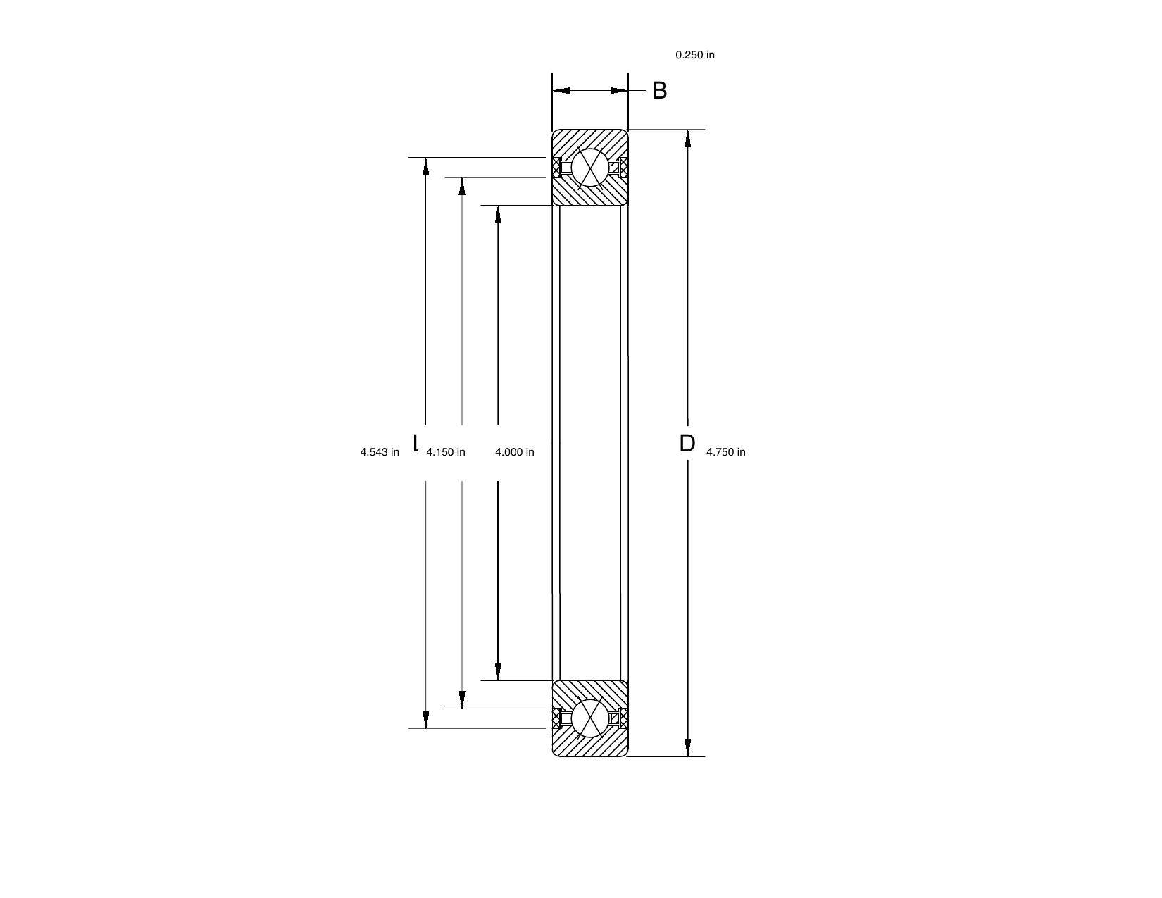 PRIUS BEARINGS JU040XP0 dimensioned mechanical drawing