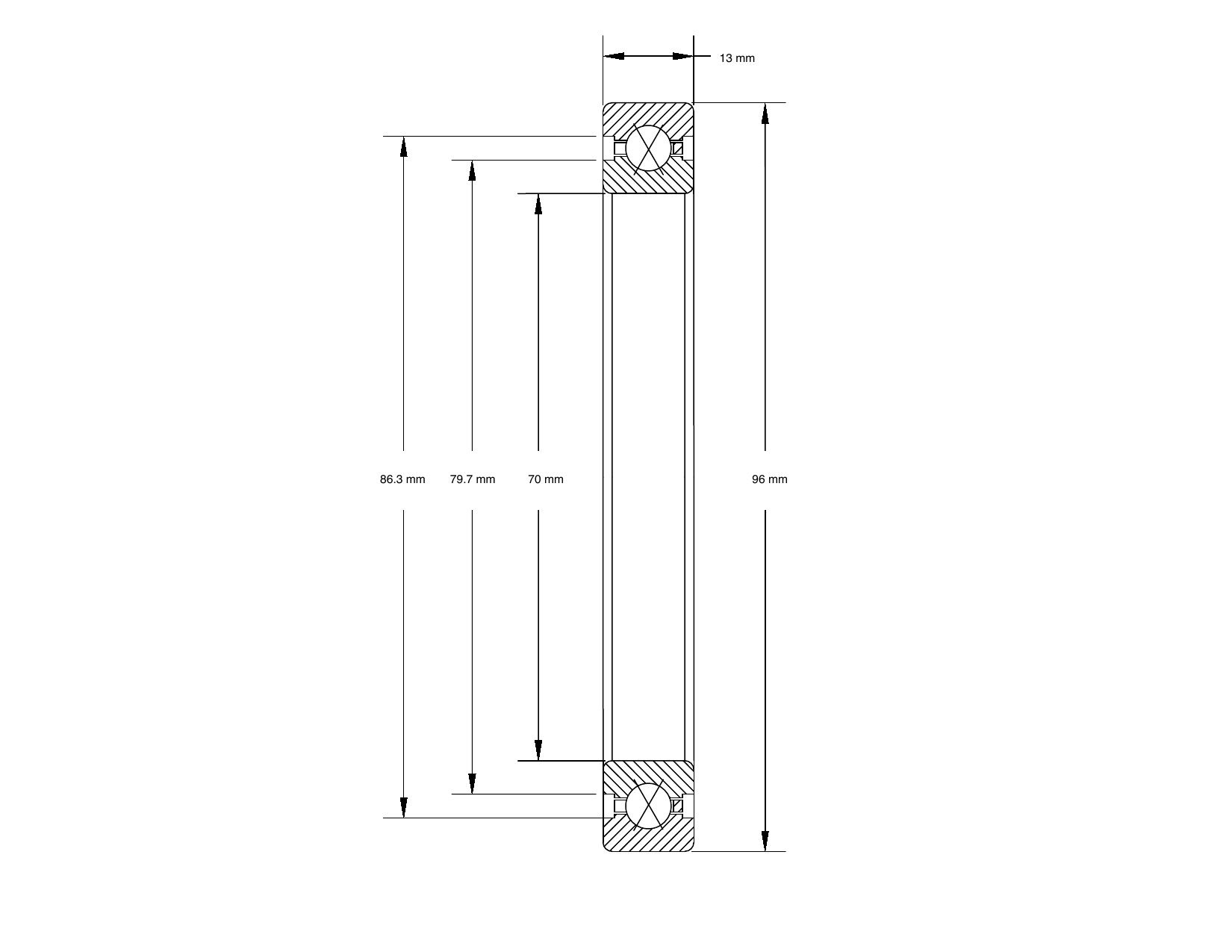 PRIUS BEARINGS K07013XP0 dimensioned mechanical drawing
