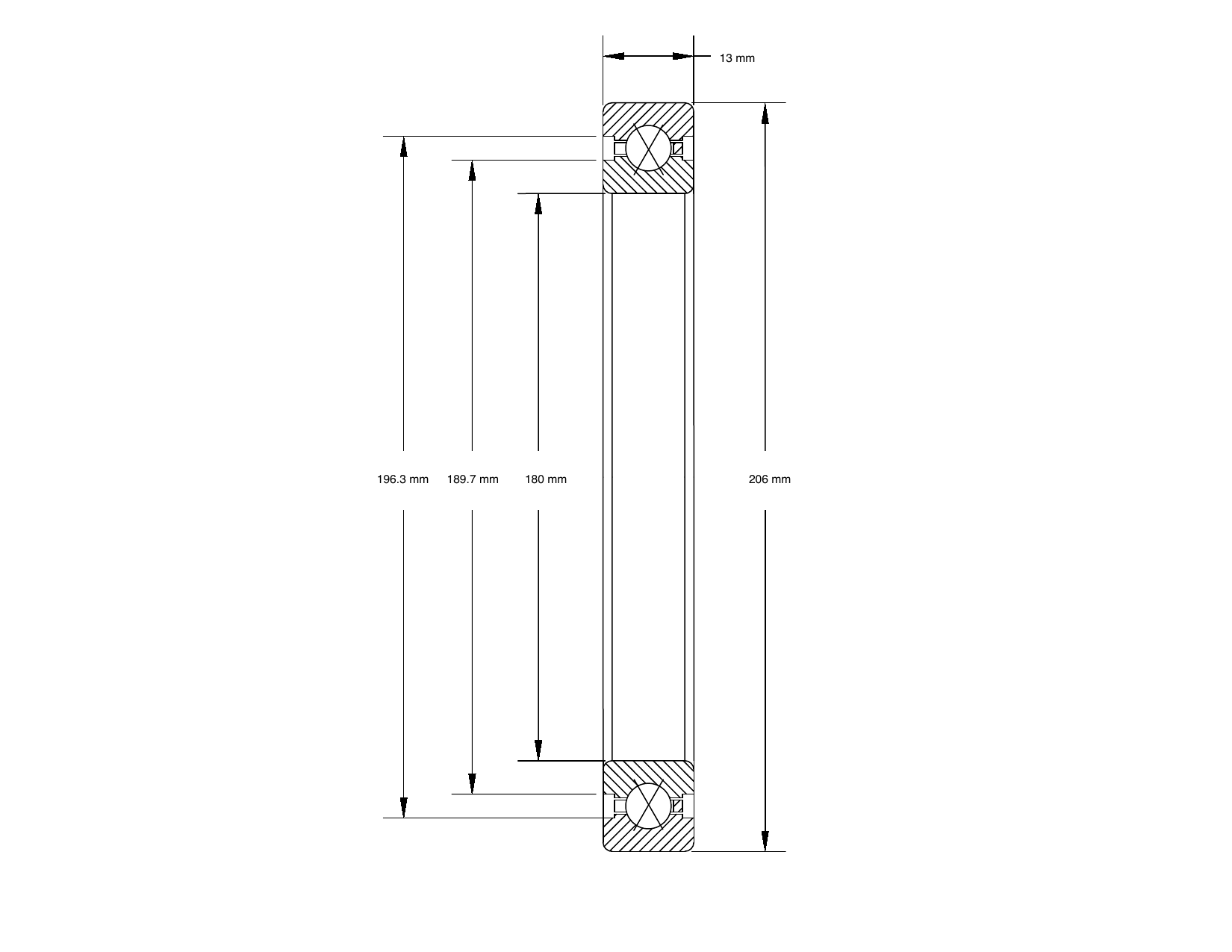 PRIUS BEARINGS K18013XP0 dimensioned mechanical drawing