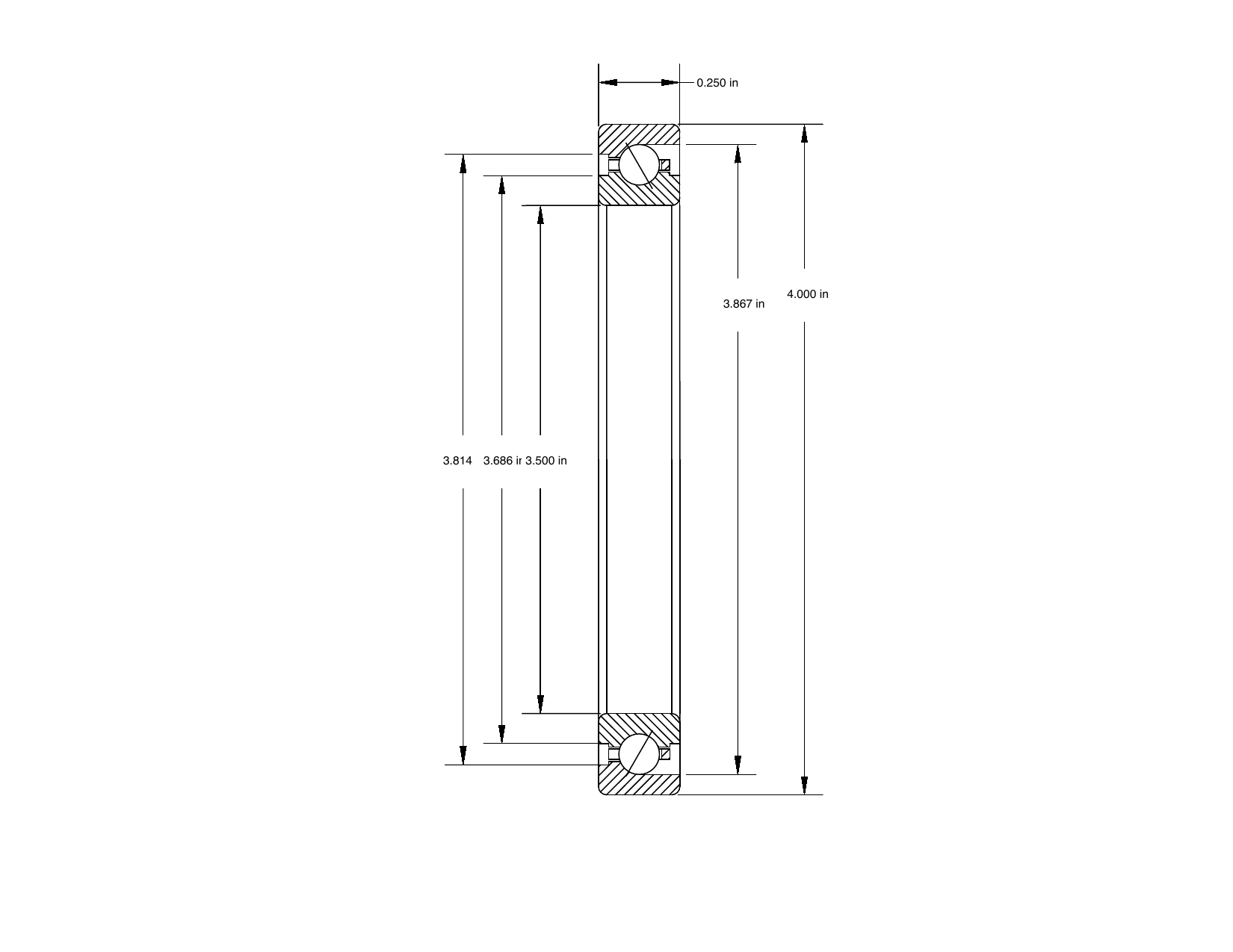 PRIUS BEARINGS KA035AR0 dimensioned mechanical drawing