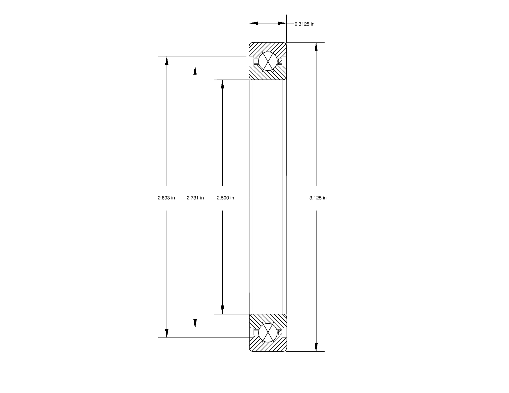 PRIUS BEARINGS KB025XP0 dimensioned mechanical drawing