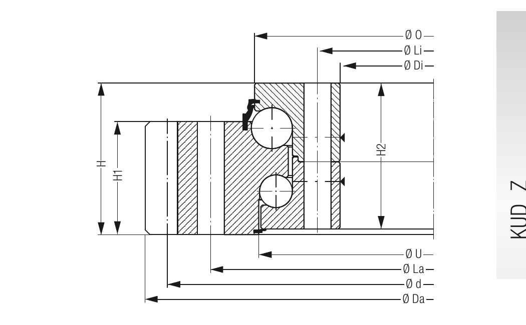 PRIUS BEARINGS KUD02220 2D section drawing
