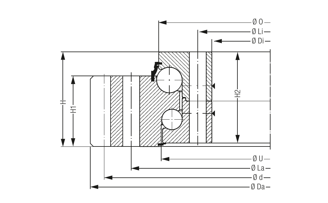 PRIUS BEARINGS KUD02619 2D section drawing