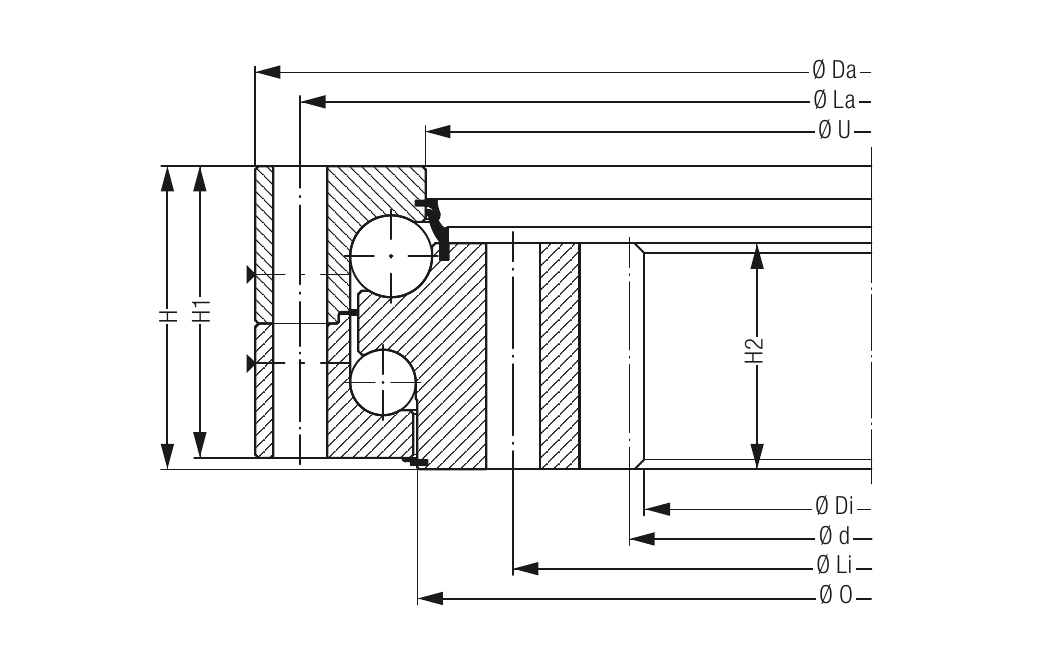 PRIUS BEARINGS KUD02538 2D section drawing