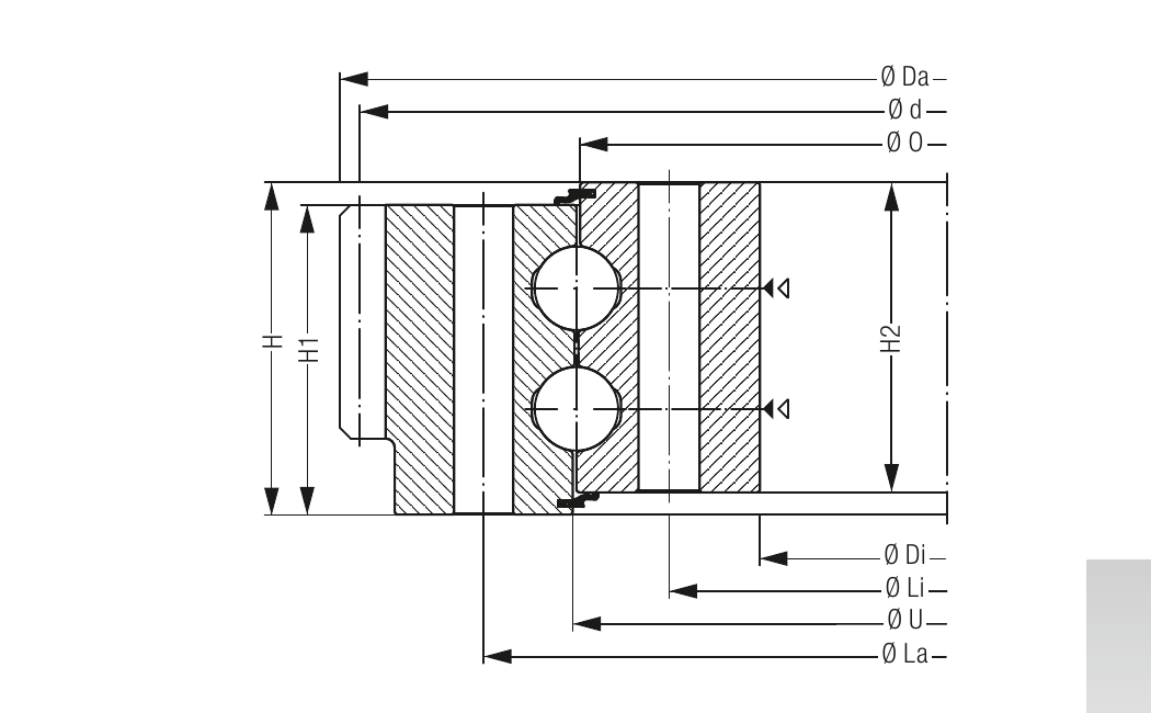 PRIUS BEARINGS KUD02047 2D section drawing