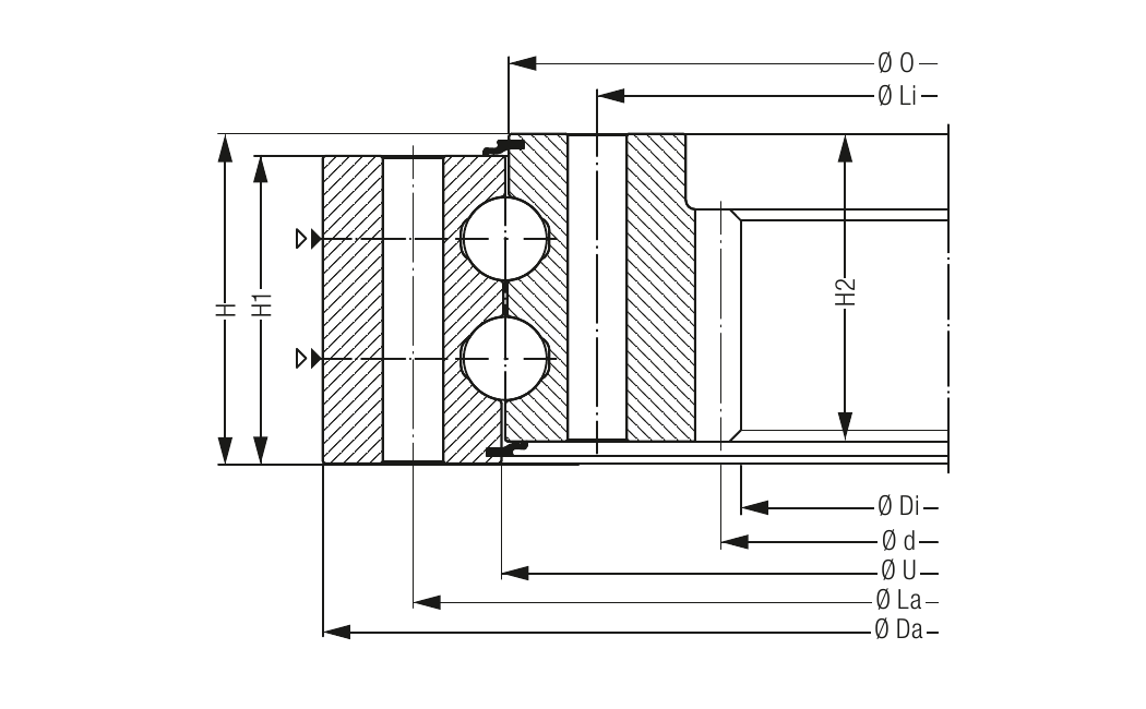 PRIUS BEARINGS KUD01956 2D section drawing