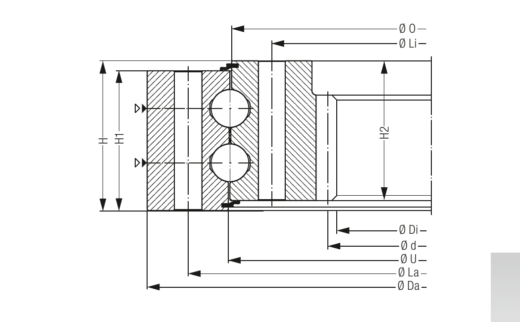PRIUS BEARINGS KUD02106 2D section drawing