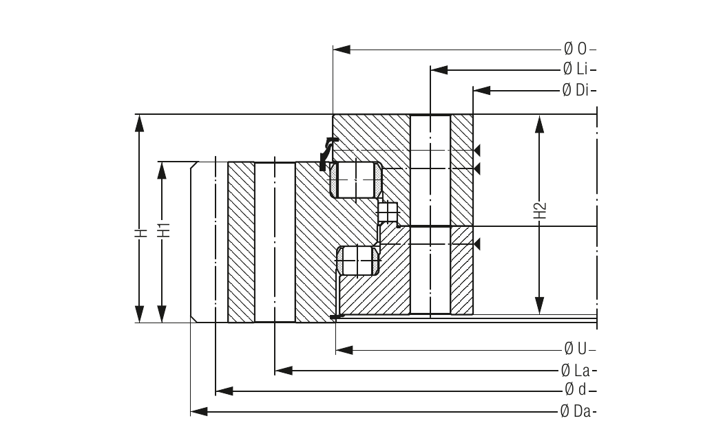 PRIUS BEARINGS ROD04500 2D section drawing