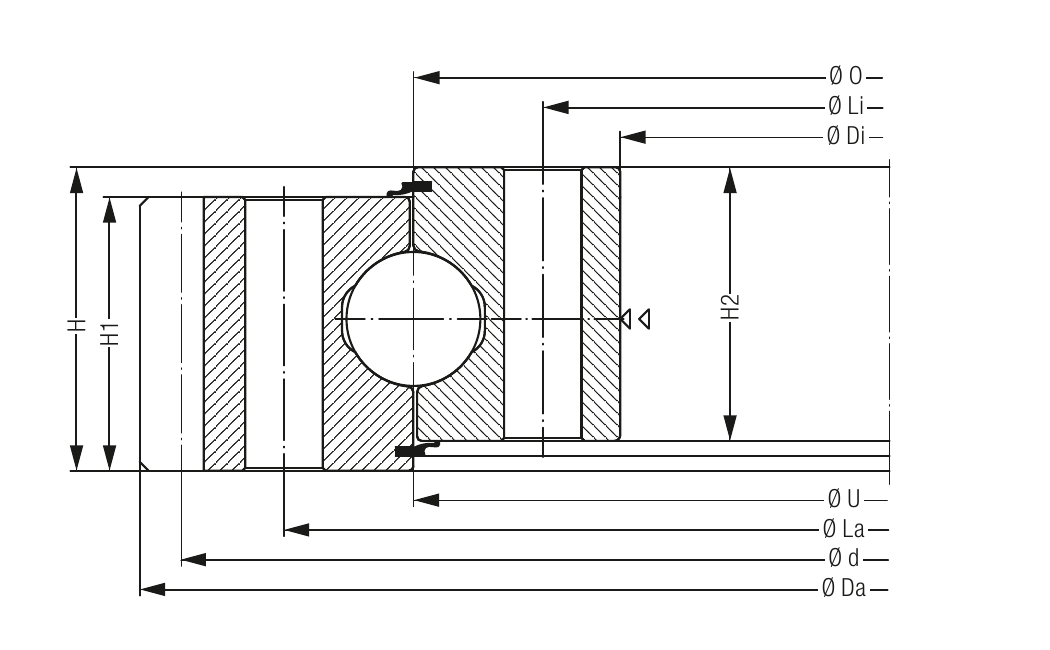 PRIUS BEARINGS KUD02100 2D section drawing