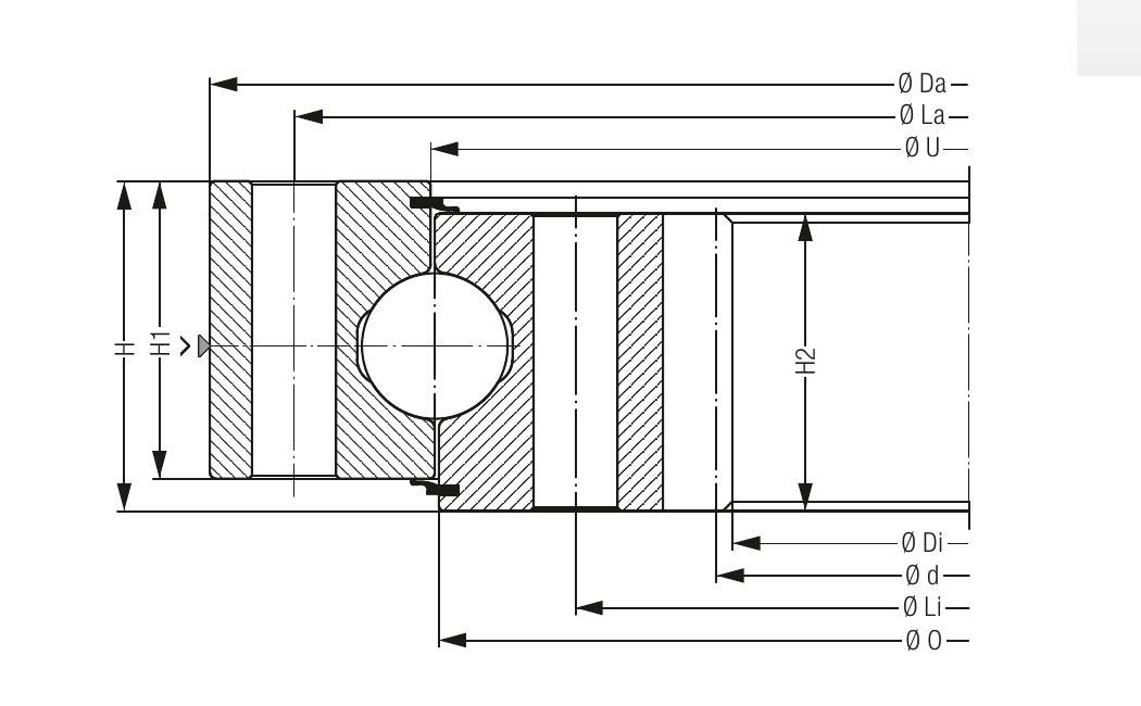 PRIUS BEARINGS KUD01650 2D section drawing