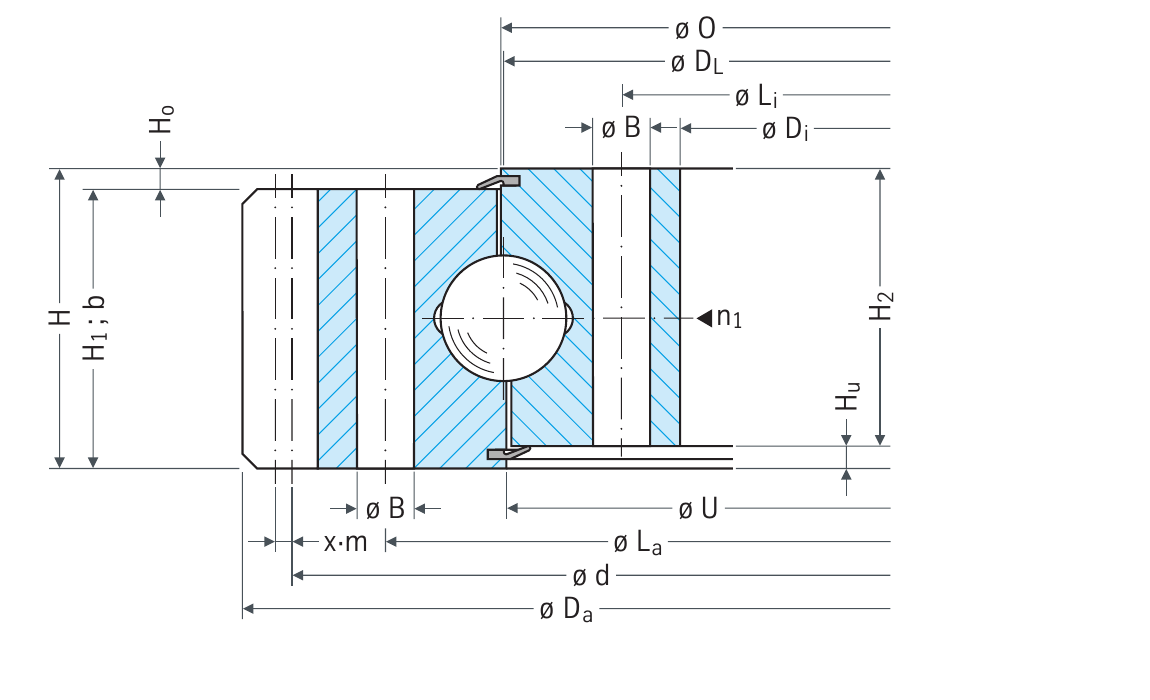 PRIUS BEARINGS 061.30.1500.200.11.1504 2D section drawing