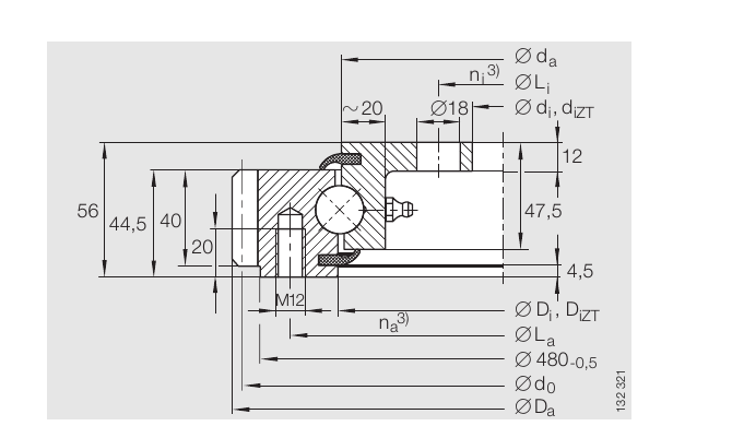 PRIUS BEARINGS VLA 20 0744 N 2D section drawing