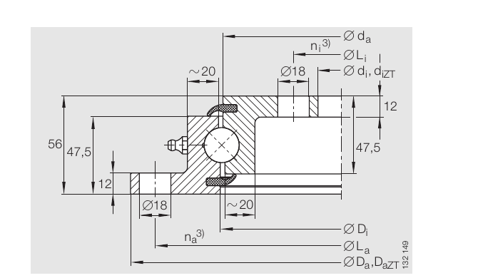 PRIUS BEARINGS VLU 20 0544 2D section drawing