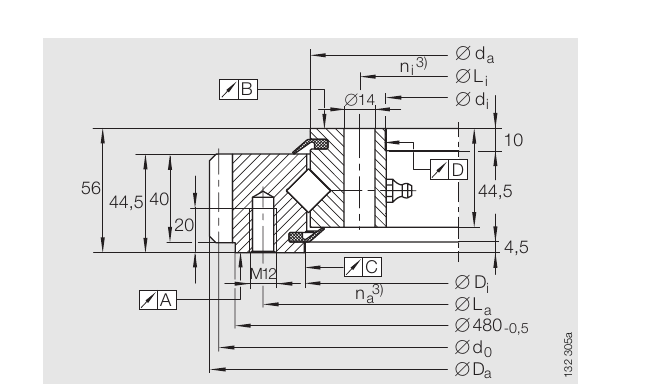PRIUS BEARINGS XSA 14 0644 N 2D section drawing