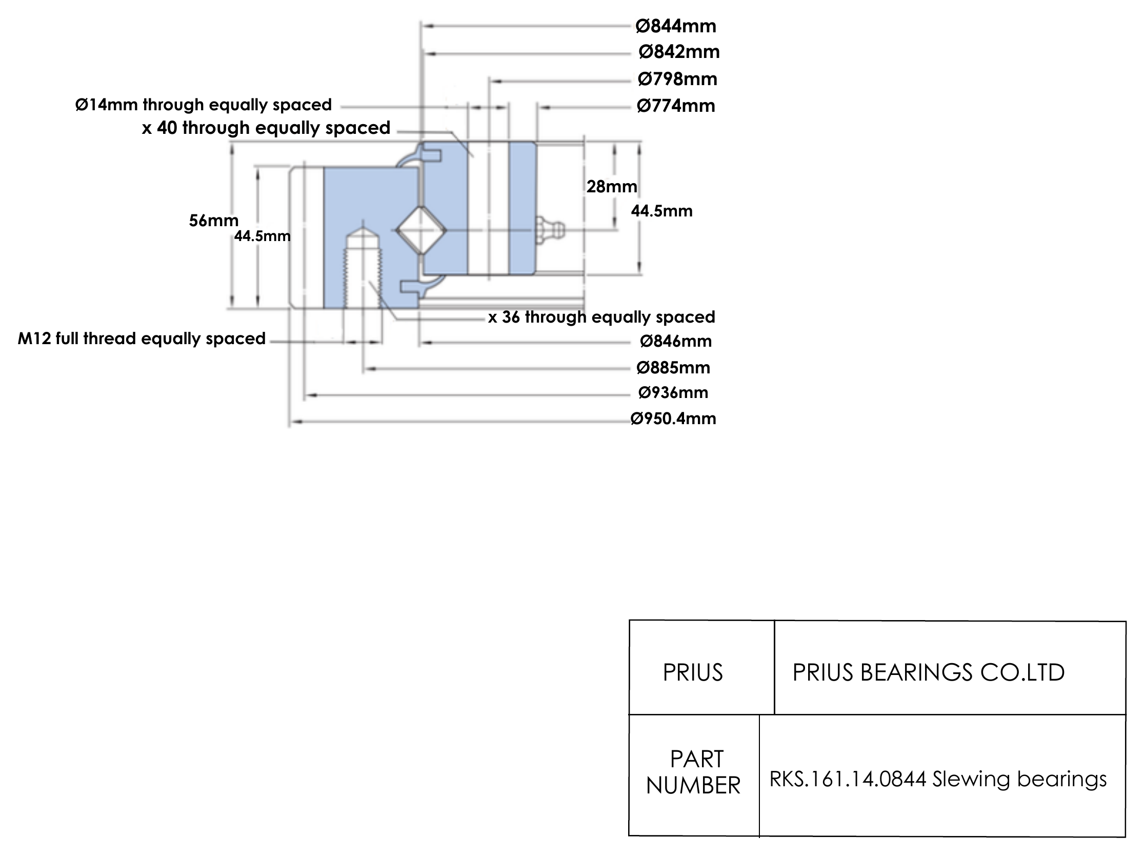 SKF RKS.161.14.0844 2D dimensional drawing PRIUS BEARINGS RKS.161.14.0844 2D dimensional drawing