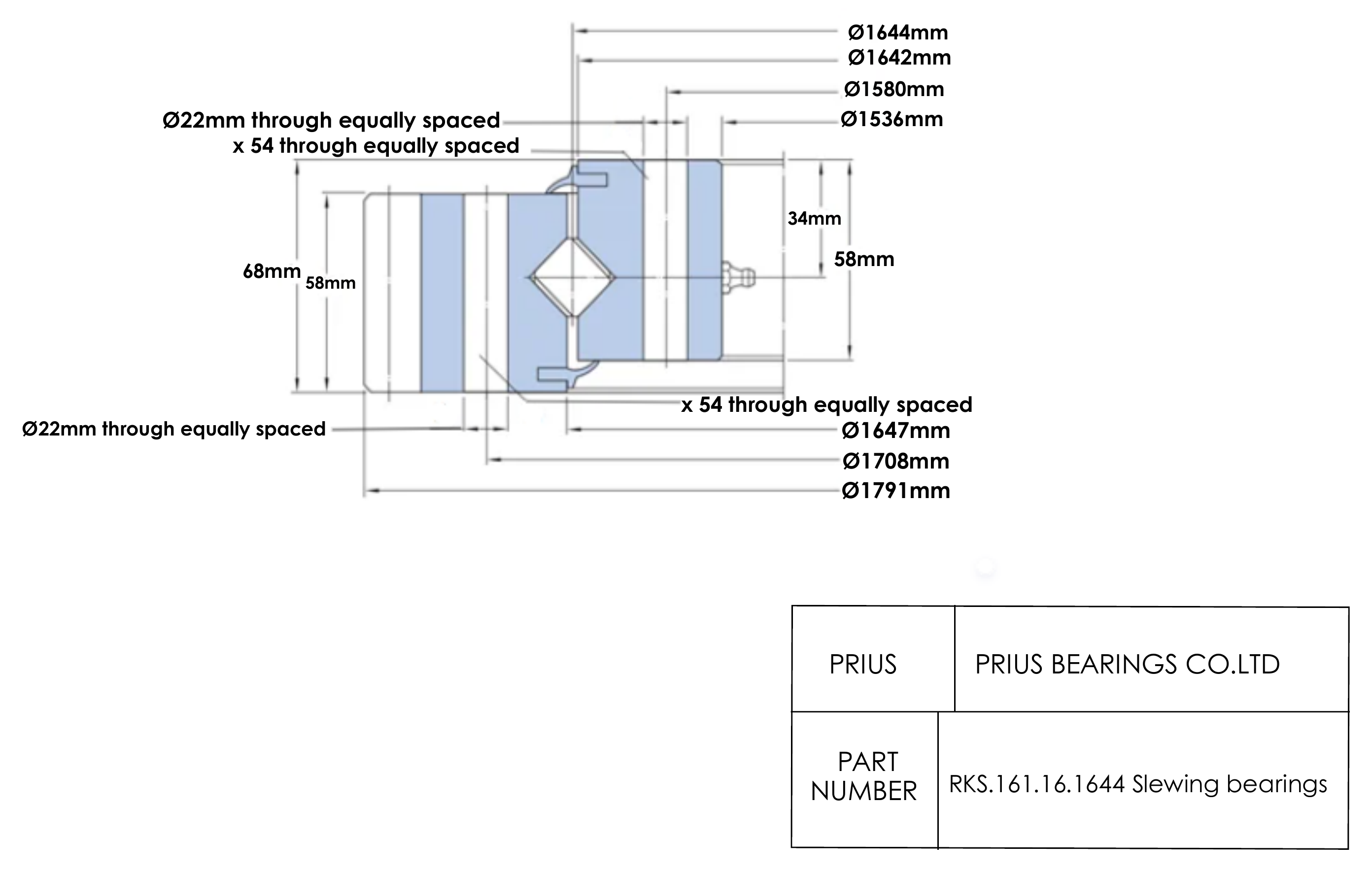 SKF RKS.161.16.1644 2D dimensional drawing PRIUS BEARINGS RKS.161.16.1644 2D dimensional drawing